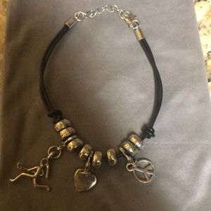 Peace Love Field Hockey Girl Silver Charm Bracelet